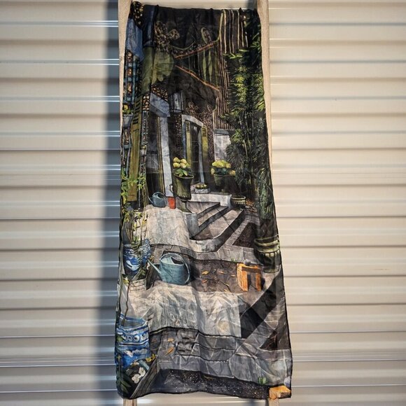 aventures des toiles Silk Scarf Garden Patio Print 70x17in Approximate